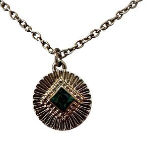 Retro Green Glass Rhinestone Pendant Necklace